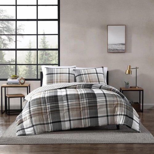 Eddie Bauer - King Comforter Set, Plaid Reversible Bedding, Stylish & Warm Home Decor (Normandy Grey, King)