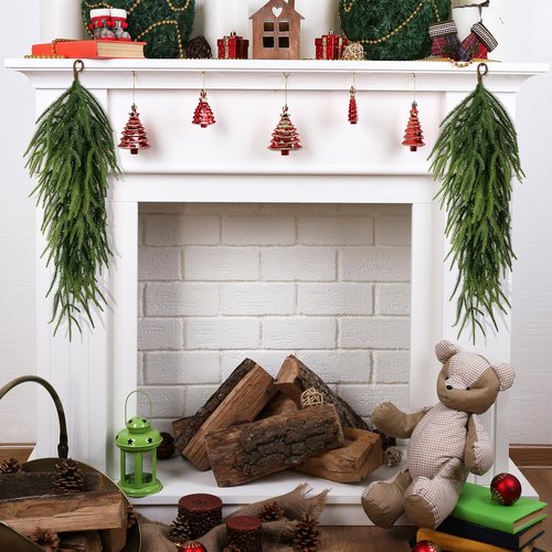 2 Pcs 30" Extra Length Artificial Christmas Teardrop Swag, Faux Pine Needles Teardrop Door Swag, Christmas Norfolk Greenery Teardrop Wreath for Xmas Door Table Mantle Fireplace Indoor Outdoor Decor