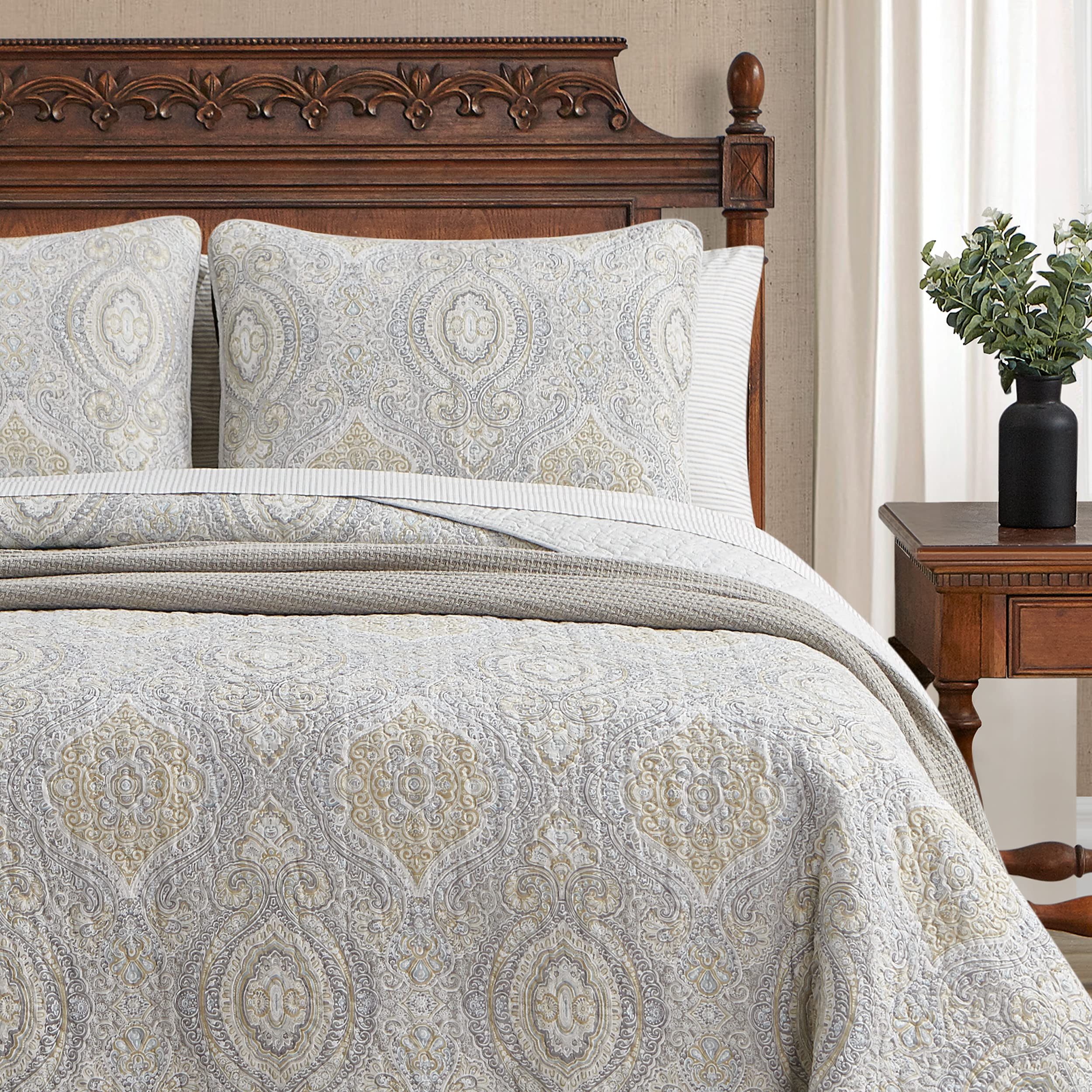 Tommy Bahama - King Quilt Set, Reversible Cotton Bedding with Matching Shams, Coastal Bedspread, Super Soft Bedding Set (Turtle Cove Grey, King)
