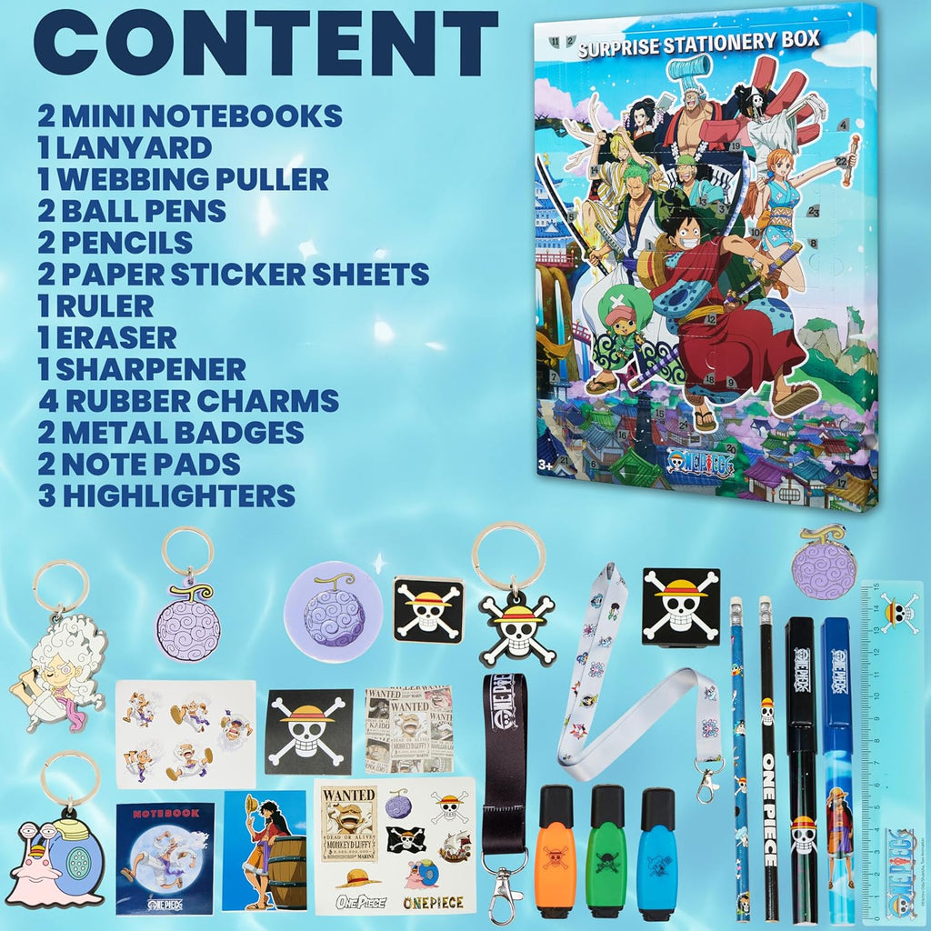 One Piece Advent Calendar 2025 - 24 Surprises Including Mini Notebook, Keychain & Pens for Kids & Teens