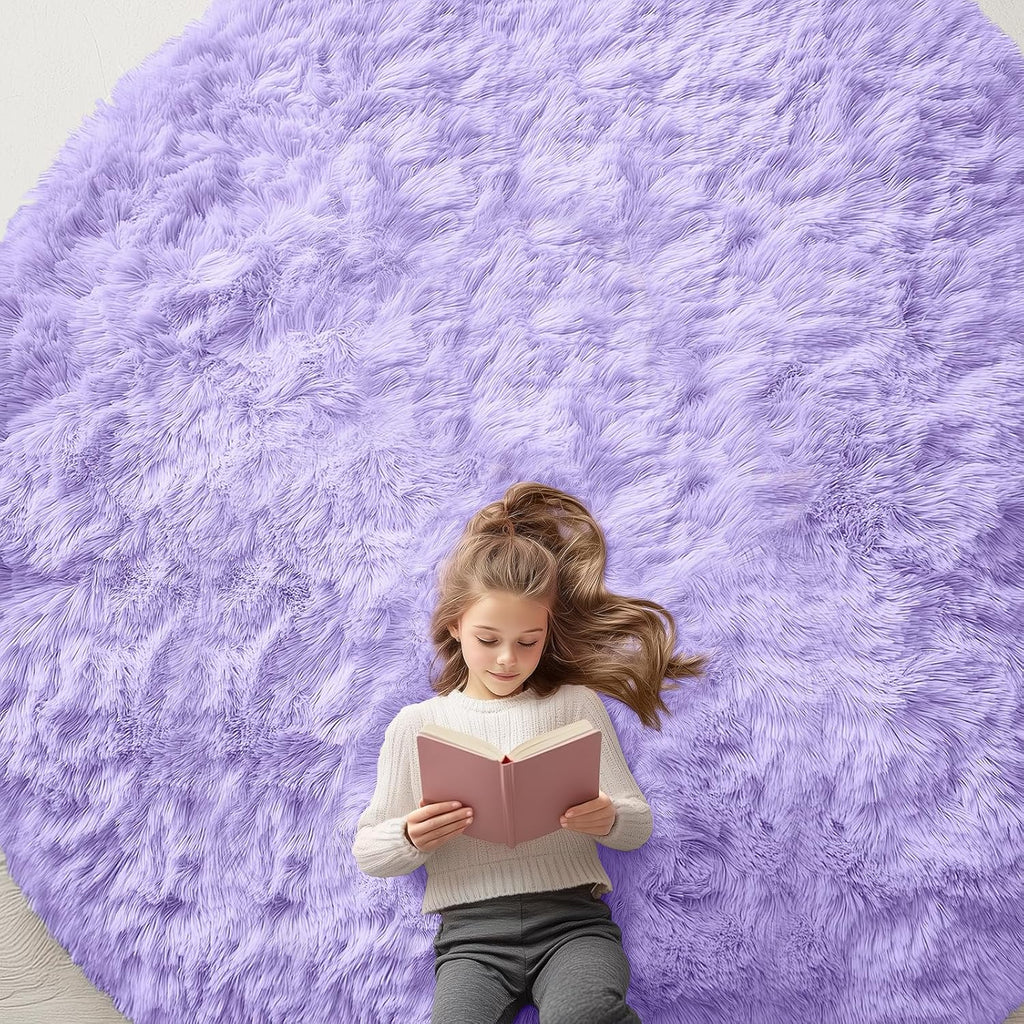 OLANLY Round Light Purple Area Rug - Soft, Fluffy, Machine Washable 9 ft Carpet for Bedroom & Living Room