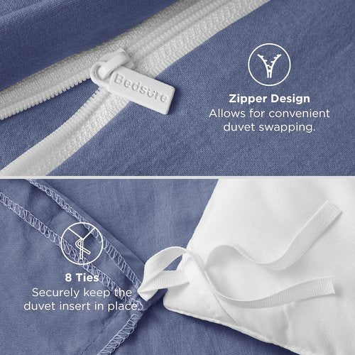 Bedsure Slate Blue Duvet Cover Set - Extra Soft 3-Piece Queen Bedding, 90x90 Inches with Zipper Closure & 2 Pillow Shams