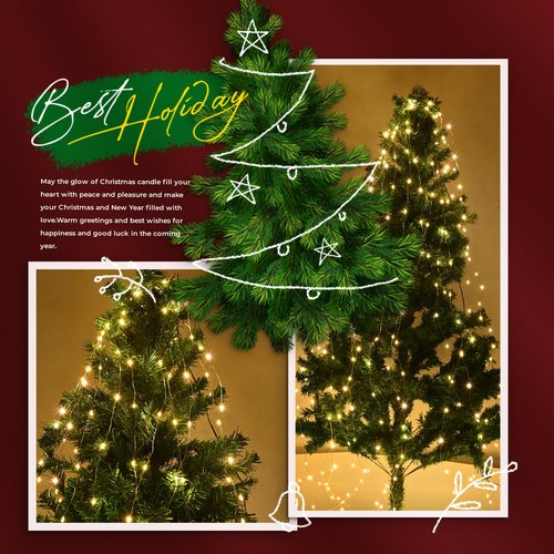 Christmas Tree Lights, 400 LED Christmas Light with 8 Light Modes & Memory Function, 8.2FT x 16 Lines String Lights with Timing Function for Christmas Decorations - Warm White