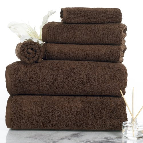 100 Percent Cotton Towel Set, Zero Twist, Soft and Absorbent 6 Piece Set With 2 Bath Towels, 2 Hand Towels and 2 Washcloths (Chocolate) By Lavish Home