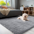 OLANLY 3x6 Machine Washable Runner Rug - Soft Fluffy Shaggy Carpet for Bedroom & Hallway | Light Grey