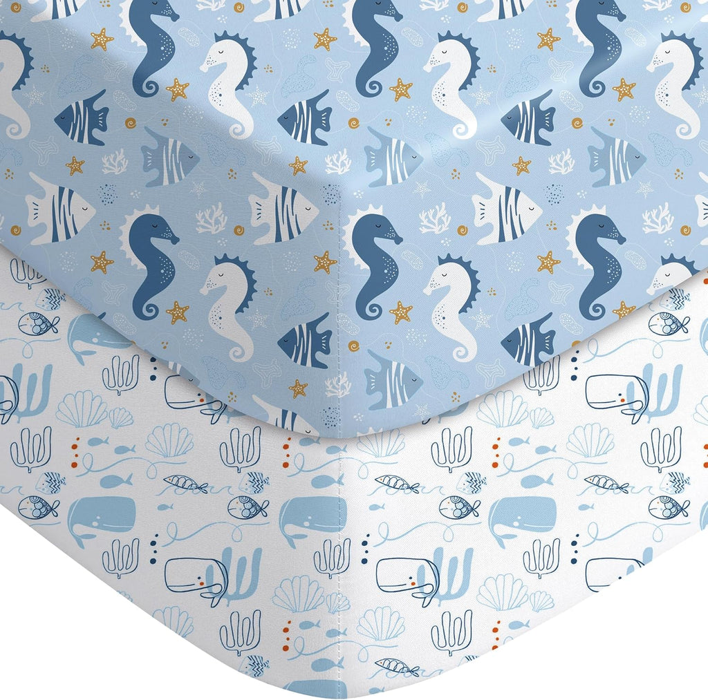 Yoofoss Baby Crib Sheets - 2 Pack Ultra Soft Fitted Sheets for Standard Crib & Toddler Mattress | Underwater World Design 52x28