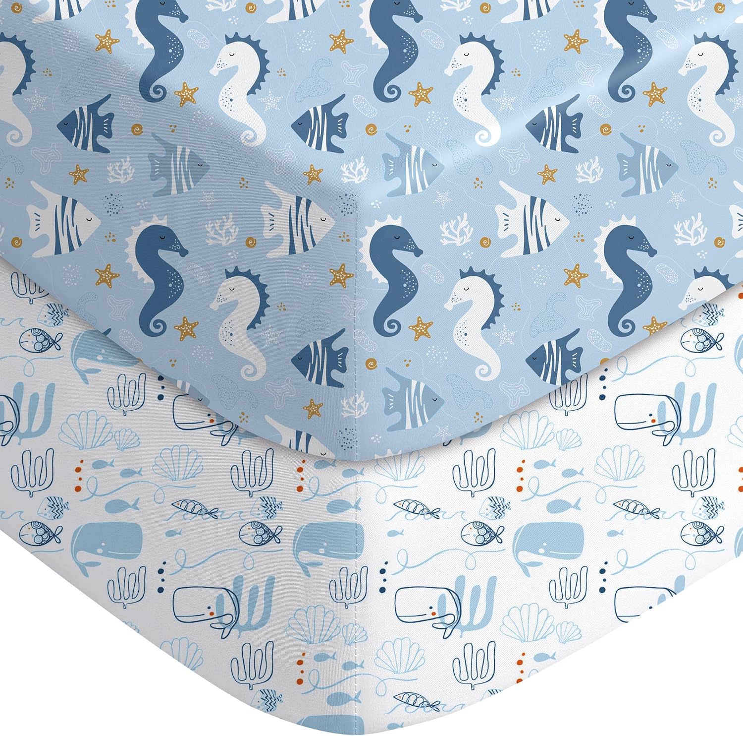 Yoofoss Baby Crib Sheets - 2 Pack Ultra Soft Fitted Sheets for Standard Crib & Toddler Mattress | Underwater World Design 52x28