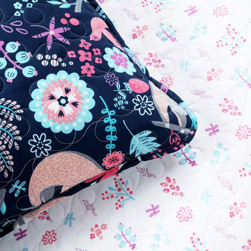 Lush Decor Hygge Sloth Quilt Set, Twin, Navy