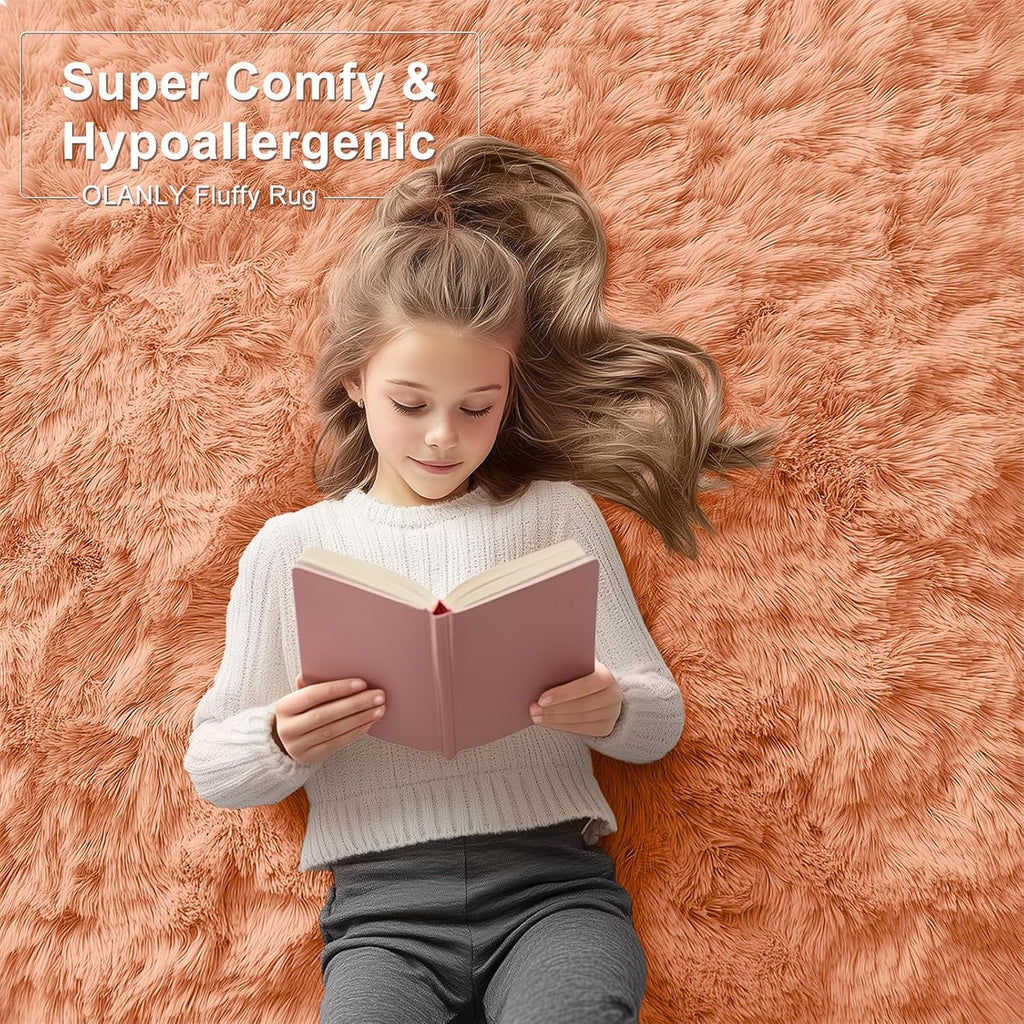 OLANLY Runner Rugs - Soft, Machine Washable Shaggy Design for Hallway & Bedroom | Muted Orange 2x8 ft
