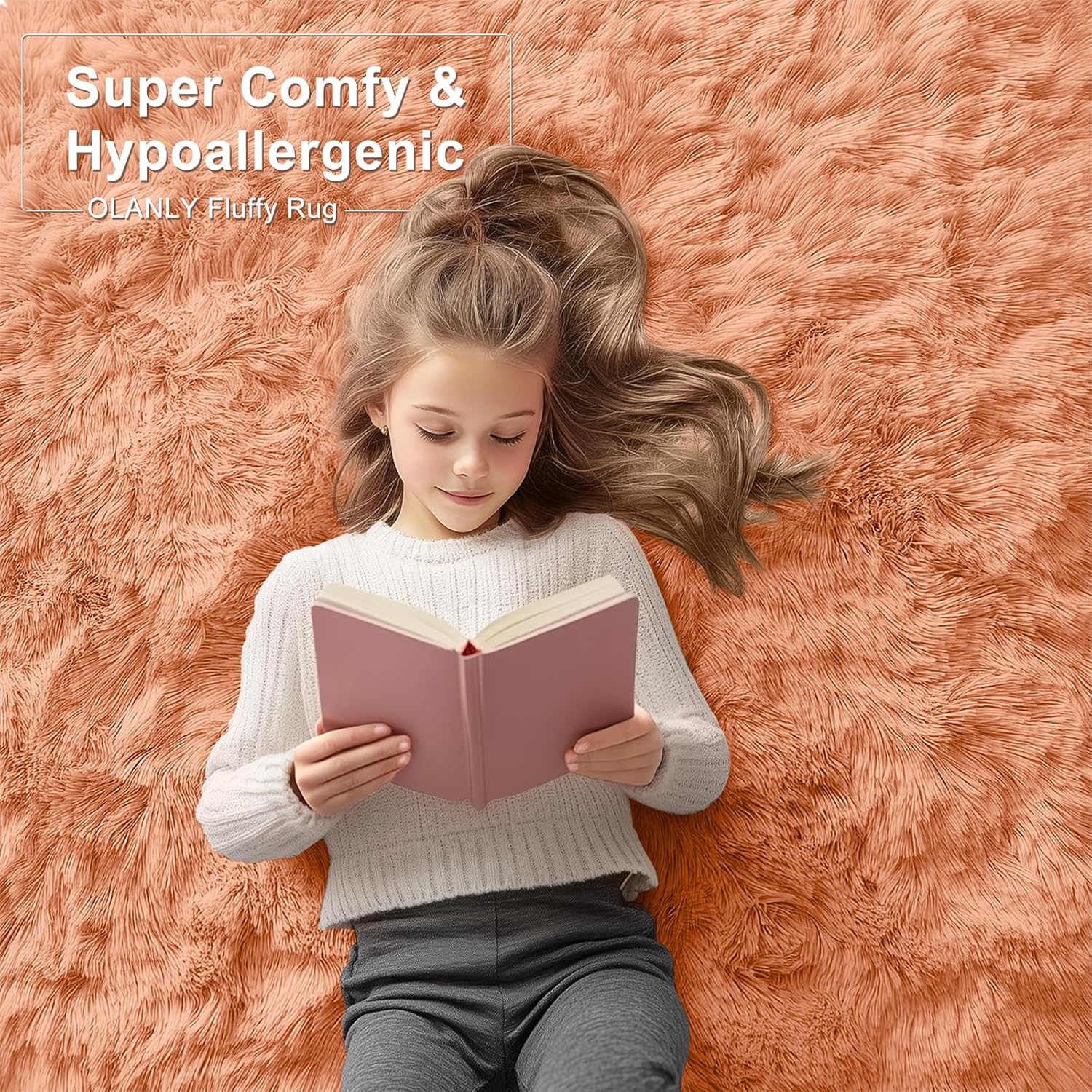 OLANLY Runner Rugs - Soft, Machine Washable Shaggy Design for Hallway & Bedroom | Muted Orange 2x8 ft