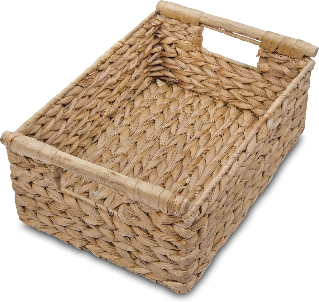 VATIMA Medium Wicker Basket - Stylish Hyacinth Design with Handle | Perfect for Living Room Decor (13.6x9.5x5.6")