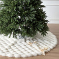 Starry Dynamo 60-Inch Puff Quilt Faux Fur Christmas Tree Skirt, Soft Plush Tufted Texture with Satin Ribbon Ties, Cream