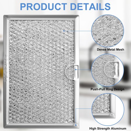 4Pcs 5304464105 5304509444 Frigidaire Microwave Grease Filter, 5"x7-5/8"x3/32" Compatible with WB06X10608 5304517871 4920114 AP6809087 PS12585760 EAP12585760 by TOMOON