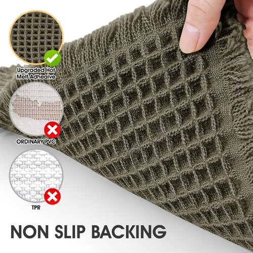 IM HOME Waffle Bath Mat Set 3 Piece Olive Green,Woven Modern Bath Rug Mats, Absorbent Non Slip Bath Floor Mat, Soft Washable Boho Bath Rugs with Tassels for Bathroom, Bedroom, Kitchen,Tub