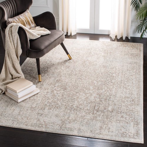 SAFAVIEH Evoke Collection Area Rug - 5'1" x 7'6", Ivory & Taupe, Distressed Design, Non-Shedding & Easy to Clean, Ideal for Living Room, Bedroom, Dining Space (EVK256E)