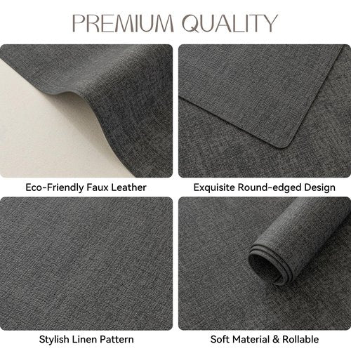 Romanstile Vinyl Placemats Set of 12-12 X 17 Inch - Faux Leather 100% Waterproof Oil-Proof Wipeable Place Mats, Heat Resistant Reversible PU Table Mats for Kitchen Dining Party Outdoor, Charcoal