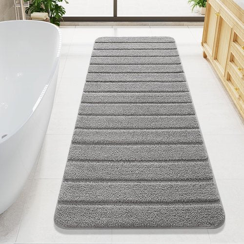 LOCHAS Long Bathroom Rugs Runner, 24" x 60" Large Bath Rug Non Slip Washable, Absorbent Microfiber Bath Mat Luxury Soft, Cozy Bathroom Runner Rug for Shower Quick Dry, Grey