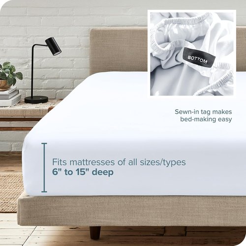 Bare Home Fitted Bottom Sheet - Ultra-Soft 1800 Microfiber Queen Size - Deep Pocket Luxury White