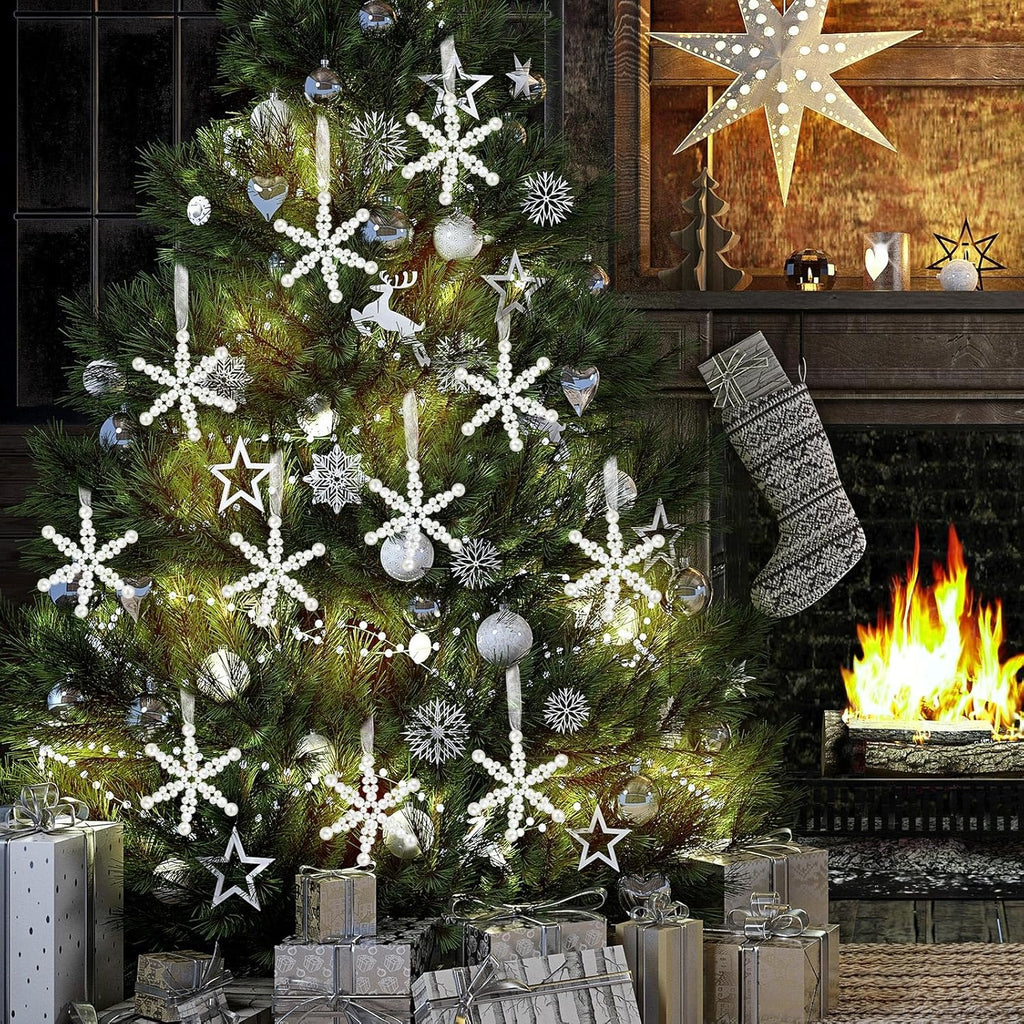 Beeveer 12 Pcs White Snowflake Ornaments - Elegant Hanging Decor for Christmas Trees & Winter Celebrations