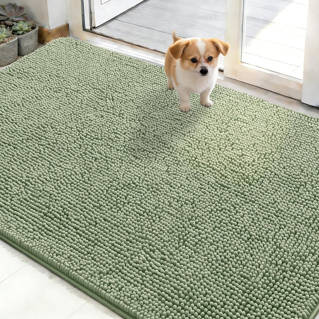 OLANLY Dog Door Mat - Absorbent Non-Slip Chenille Mat for Muddy Paws | 50x30 Sage Green Indoor Carpet