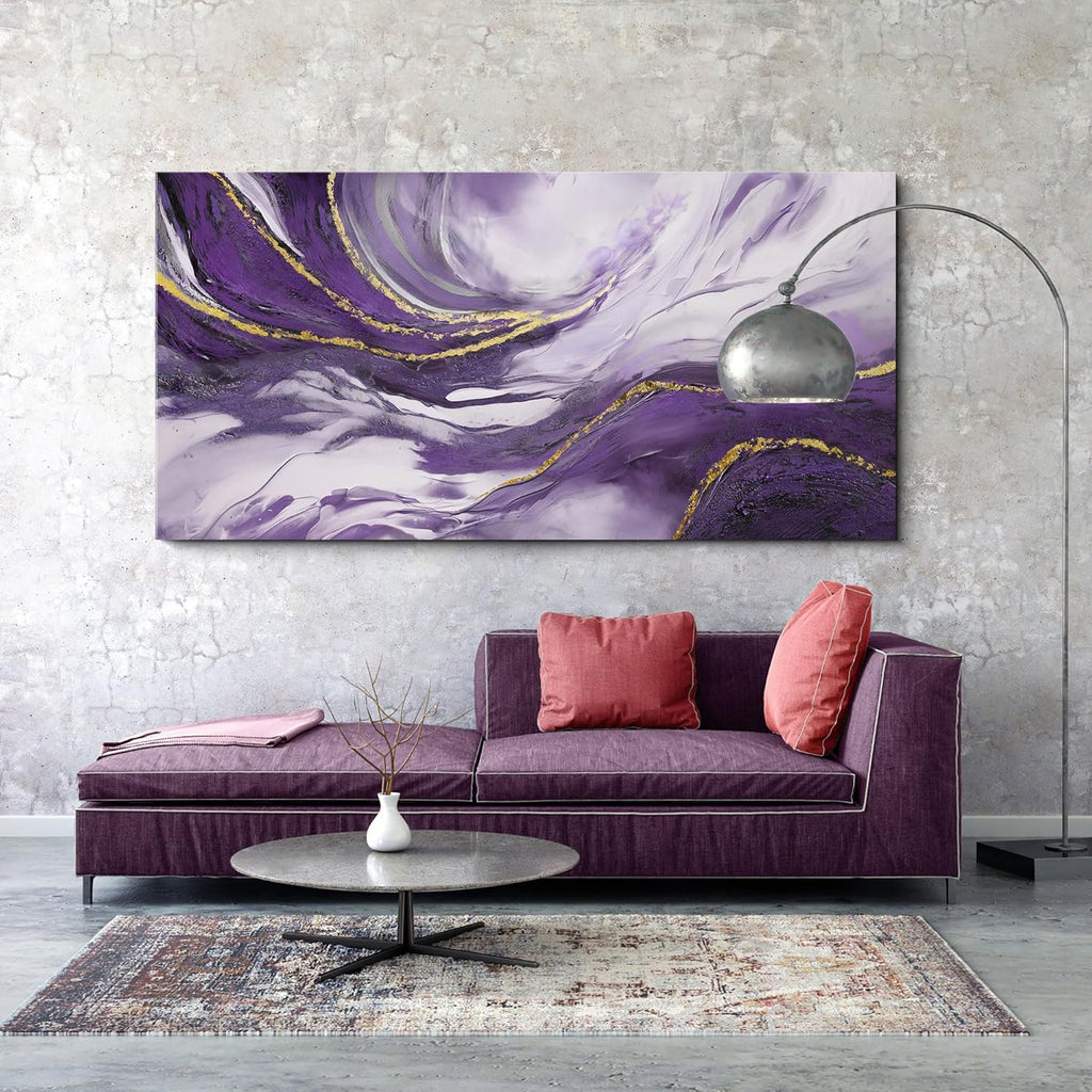 Yiijeah Large Wall Art - Purple and Gold Abstract Canvas Decor | Modern Framed Artwork for Living Room & Office