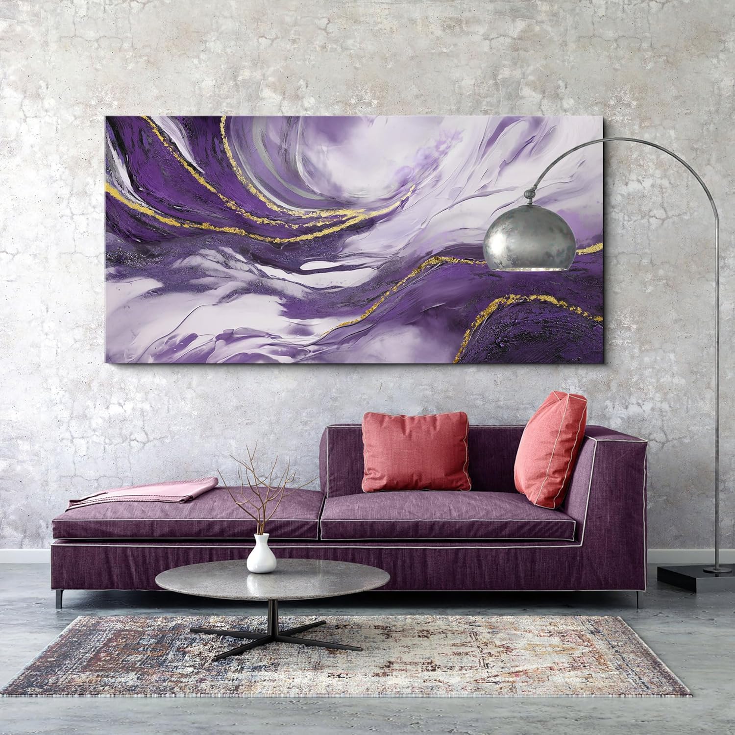 Yiijeah Large Wall Art - Purple and Gold Abstract Canvas Decor | Modern Framed Artwork for Living Room & Office