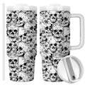 Equoza Flower Skull Halloween 30oz Tumbler with Handle Gift for Her Travel Mug Double Wall Vacuun Insulated Cup with Lid and Straw (Pack of 1)