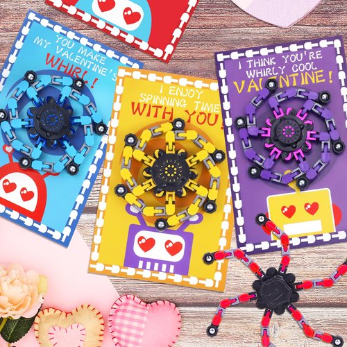 Malhaii 24 Pack Valentines Day Cards for Kids School Classroom Gifts, Fidget Spinner Boys Class Valentines Day Exchange Gift Bulk for Kids Party Favors Sensory Toys Valentine s Goodie Bags Stuffers
