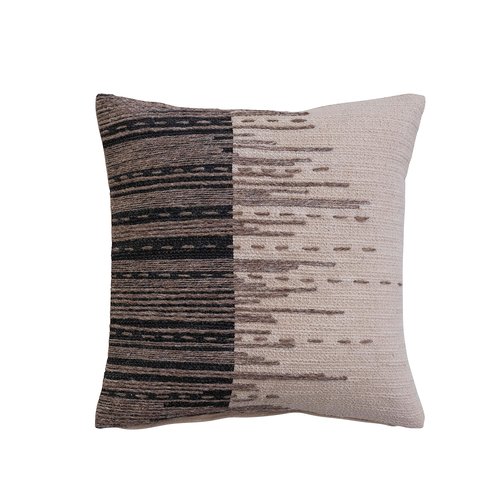 18 Inches Square Cotton Jacquard Pillow with Jute Embroidery, Multicolored