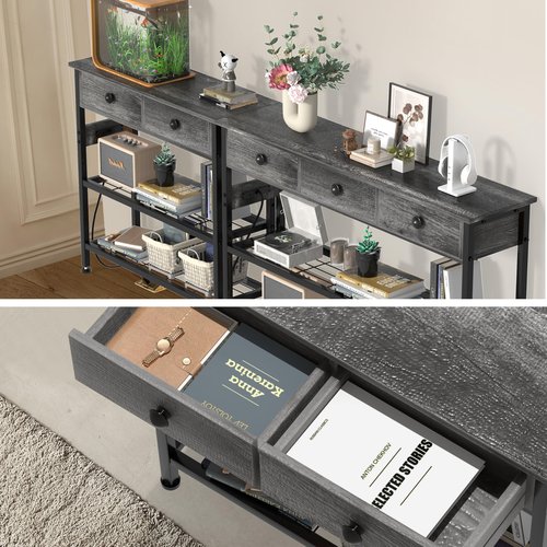 47" Narrow Console/Entryway Table with Storage & 3 Drawers & Outlets, for Sofa & Living Room, Hallway/Foyer/Couch/TV/ Aquarium Stand Table for Entryway with USB Ports, LED Light Strip,Perfect for Home