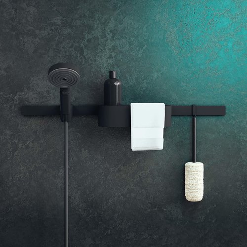 hansgrohe WallStoris Modern Handheld Shower Head Holder in Matte Black, 27917670