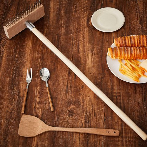 Kritkin 2 Pcs Stainless Steel Grill Brushes, Grill Scraper with 30'' Long Wooden Handle Commercial Oven Charbroiler Cleaning Brush for Outdoor Kitchens BBQ Restaurants