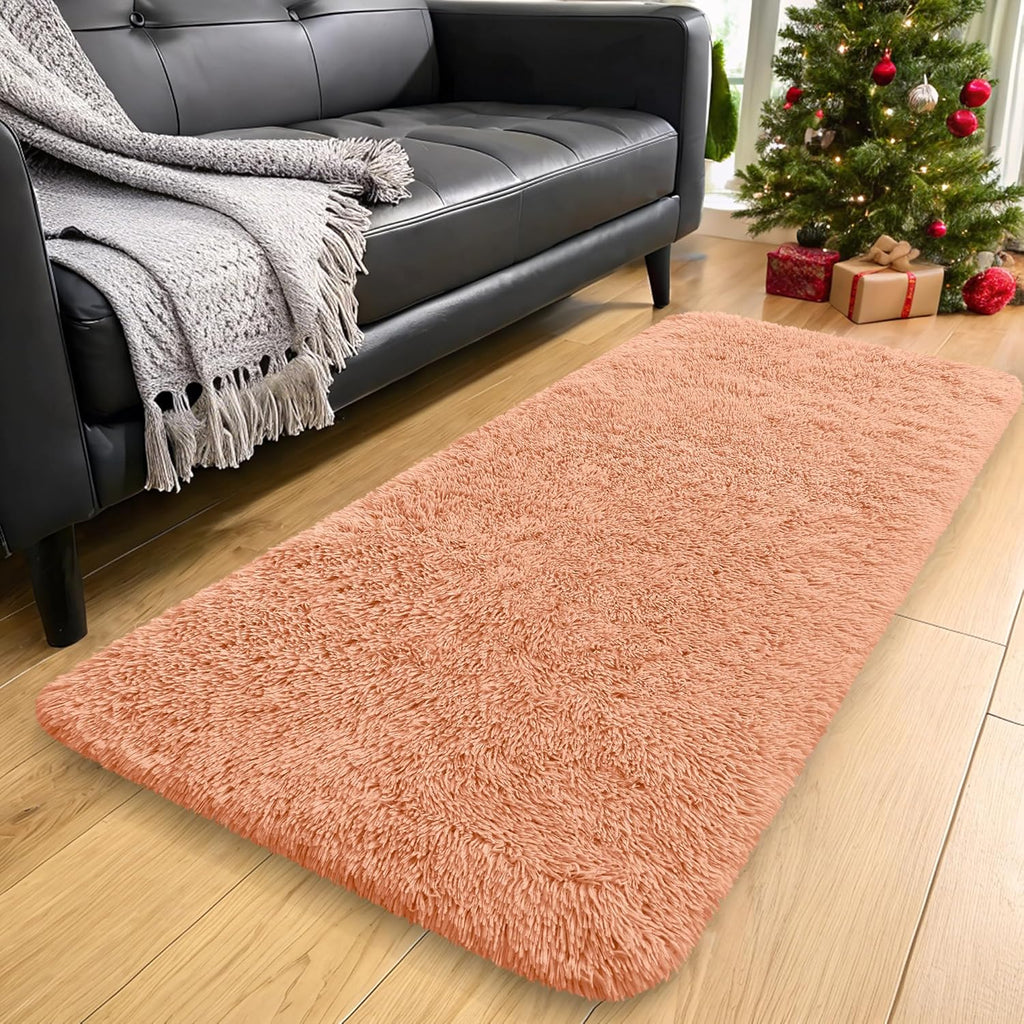 OLANLY Runner Rugs - Soft, Machine Washable Shaggy Design for Hallway & Bedroom | Muted Orange 2x8 ft