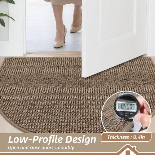 BEQHAUSE Dirt Trapper Door Mat 17" x 30" Half Circle Non Slip Washable Doormats Entrance Rugs Absorbent Welcome Low Profile Floor Mats for Front Back Door and Entryway, Taupe
