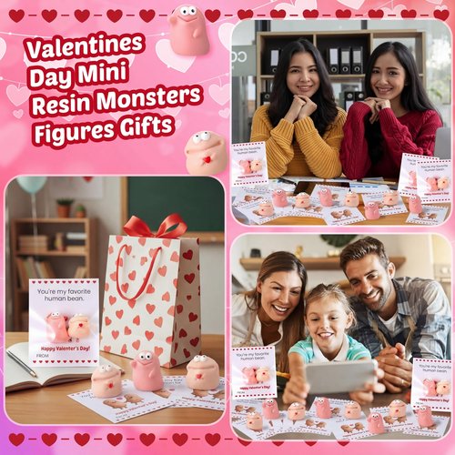AceOrbit 24 Sets Valentines Day Resin Bean Gifts for Coworker Funny Mini Resin Beans with Valentines Day Cards Exchange Gifts Pun Emotional Support You're My Favorite Party Favors for Employee Adults