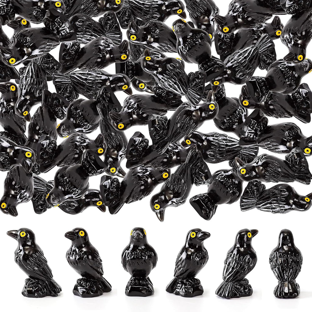 Regine Switzerland Miniature Black Raven Figurines - 30 Pcs Spooky Halloween Decor for Terrariums & Crafts