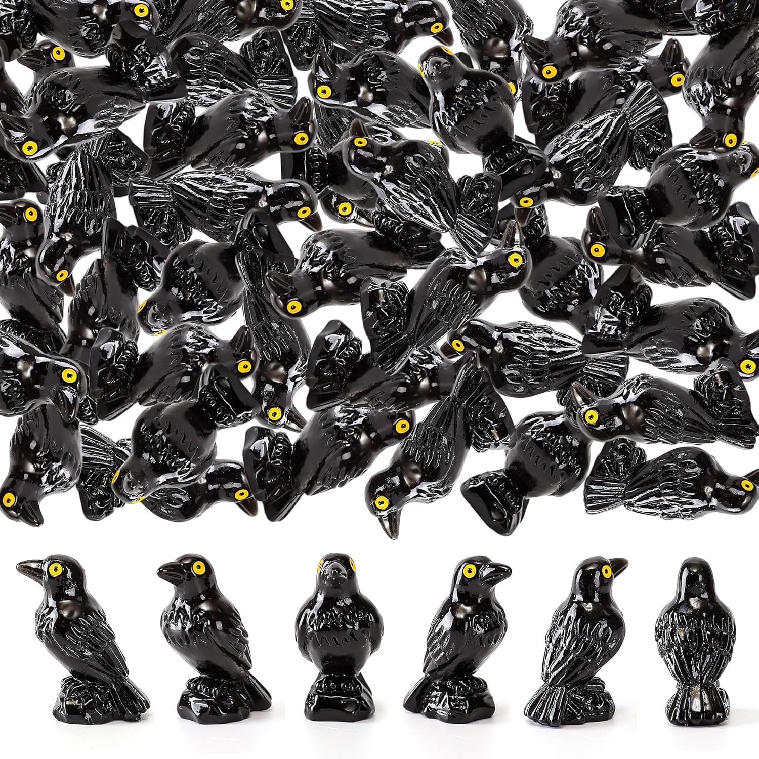 Regine Switzerland Miniature Black Raven Figurines - 30 Pcs Spooky Halloween Decor for Terrariums & Crafts