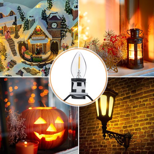 Christmas Village Light Cord with 9 LED Bulb, C7 Blow Mold String Lights with Two Spare Fuse, Blow Mold Light Cord with Clip, Village Lights for Christmas Houses Villages, Holiday Craft Decorations