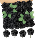 MACTING 30PCS Real Touch Foam Roses - Black Glitter Artificial Flowers for DIY Wedding Bouquets & Home Decor