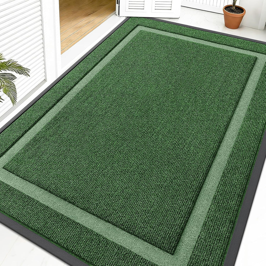 OLANLY Indoor Outdoor Front Door Mat - Waterproof All-Season Doormat, Sturdy Rubber, Easy Clean | 59x40, Green