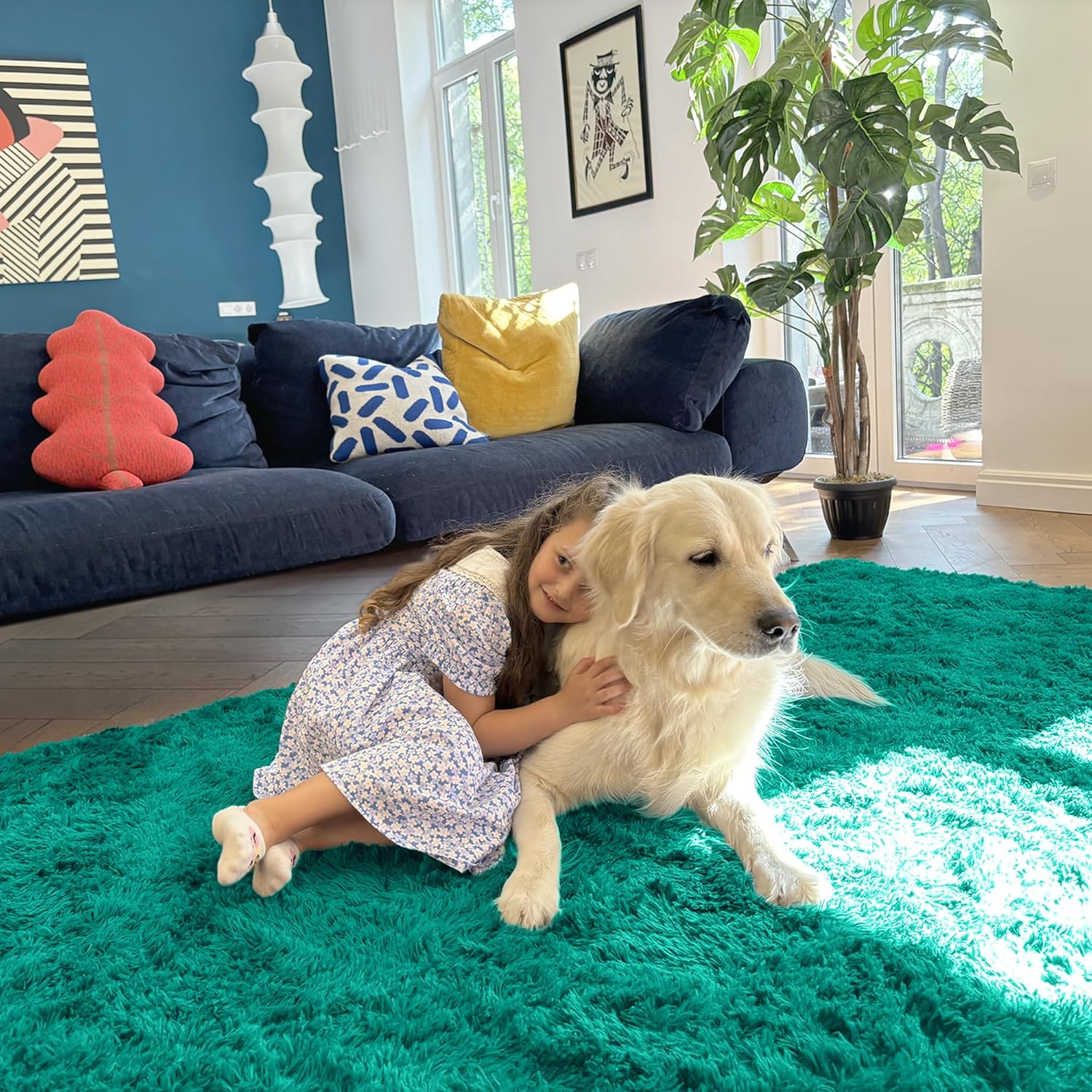 OLANLY Runner Rugs - Soft, Machine Washable Shaggy Design for Hallway & Bedroom | Teal Green 2x6 ft