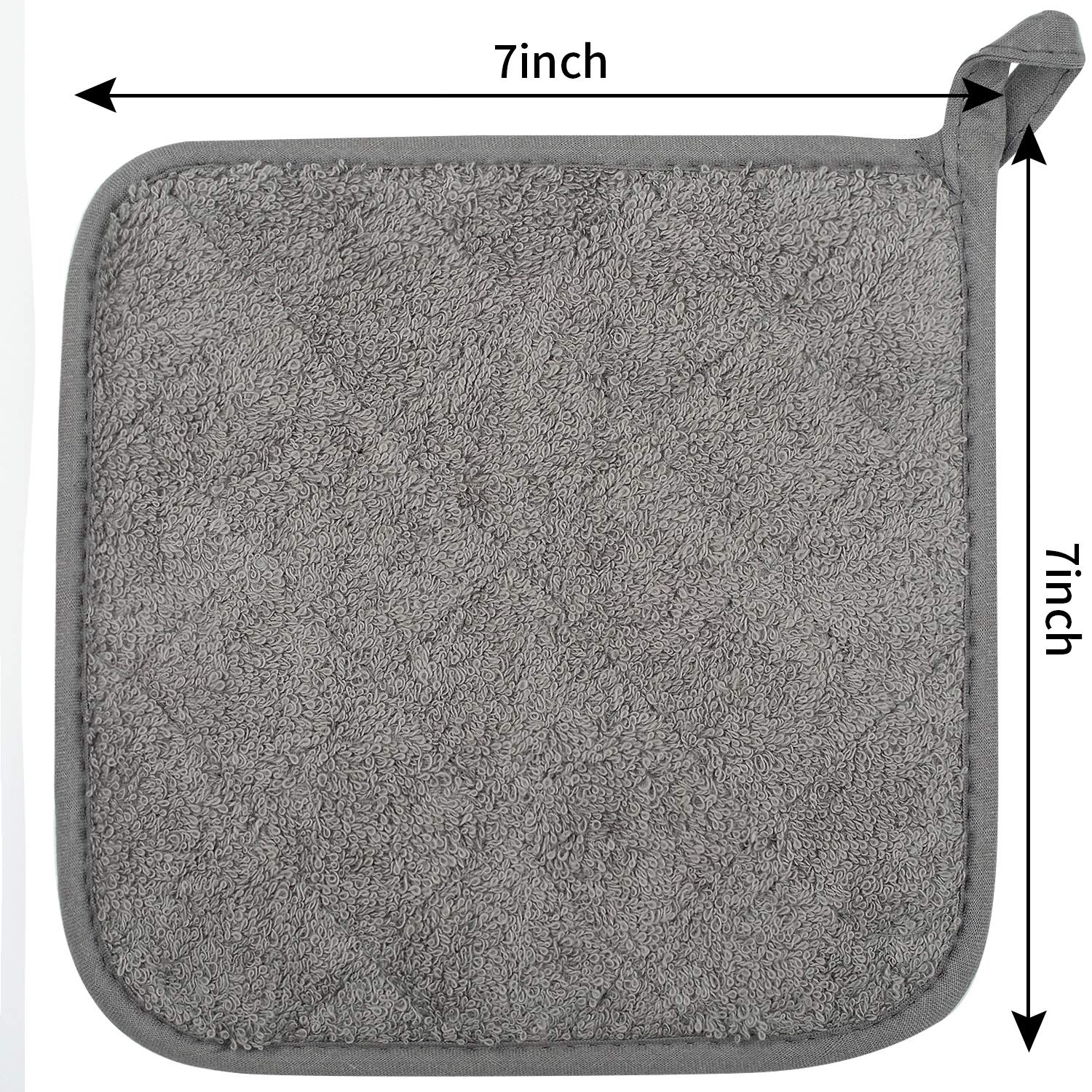 Lifaith Pot Holders for Kitchen, 100% Cotton Terry Pot Holder Set of 5, Heat Resistant Hot Pads for Cooking, Baking, Hot Dishes and Countertop Protection,Grey