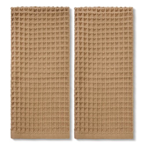 Jacquotha Waffle Bathroom Hand Towels 2-Piece (Tan) – Cotton, Soft, Lightweight, Lint Free, 13” x 29”