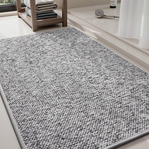 PADOOR Thin Bath Mats, Braided Bath Mats for Bathroom, No-Slip Rubber Backed Bath Rugs, Machine Washable & Quick Dry Absorbent Bathroom Mat (17"x28", Grey)