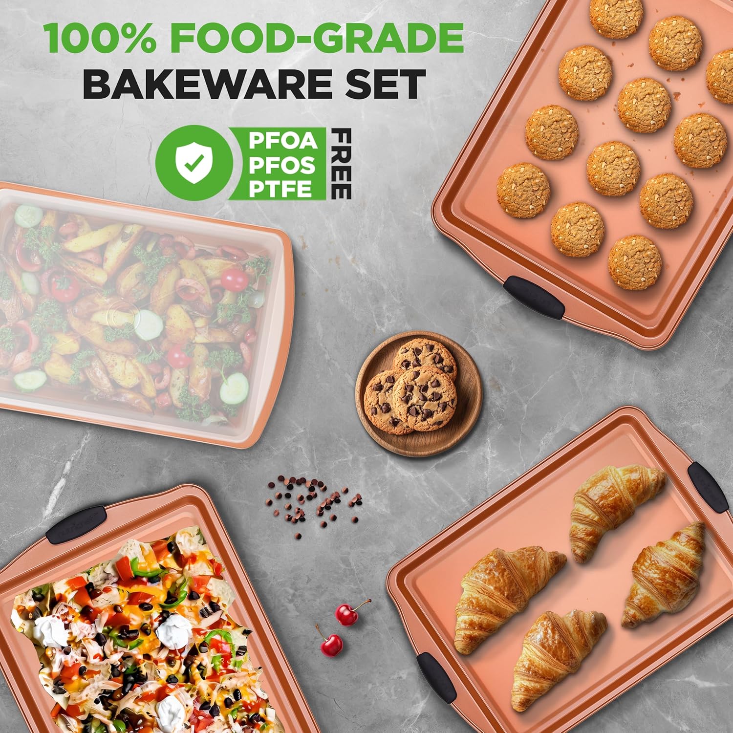 NutriChef 5-Piece Non-Stick Bakeware Set - Premium Carbon Steel Pans with Silicone Handles for Baking & Roasting