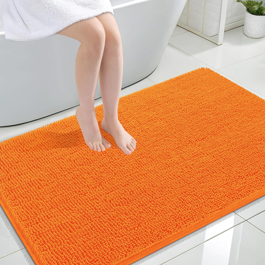 OLANLY Large Bathroom Rugs - Extra Soft Chenille Bath Mats | Quick Dry, Machine Washable, 47x32, Orange