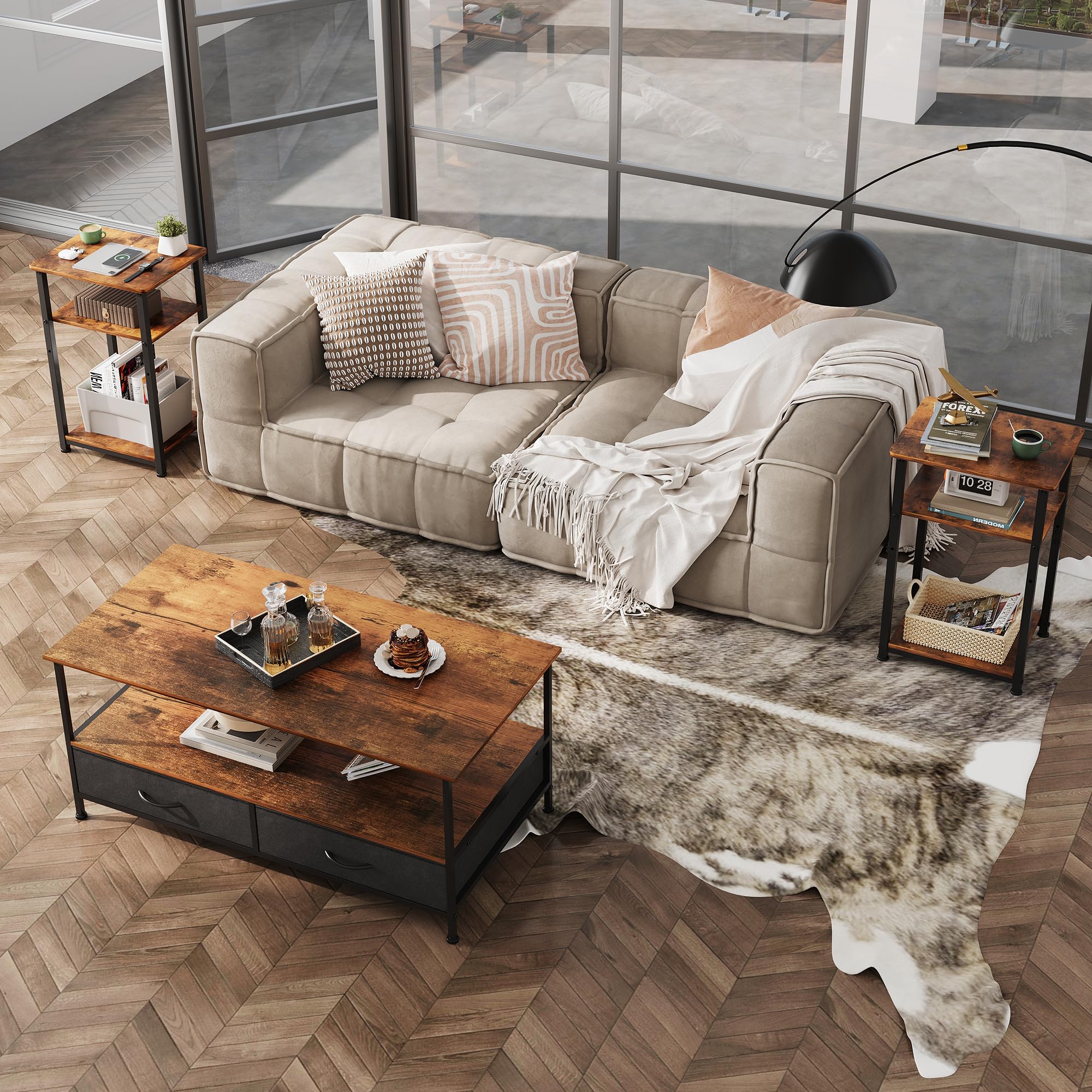 WLIVE End Tables Living Room Set of 2, Small End Table for Two, Narrow Side Table for Bedroom, Home Office, Small Spaces, 3-Tier End Table for Couch, Sofa, Bed, Rustic Brown
