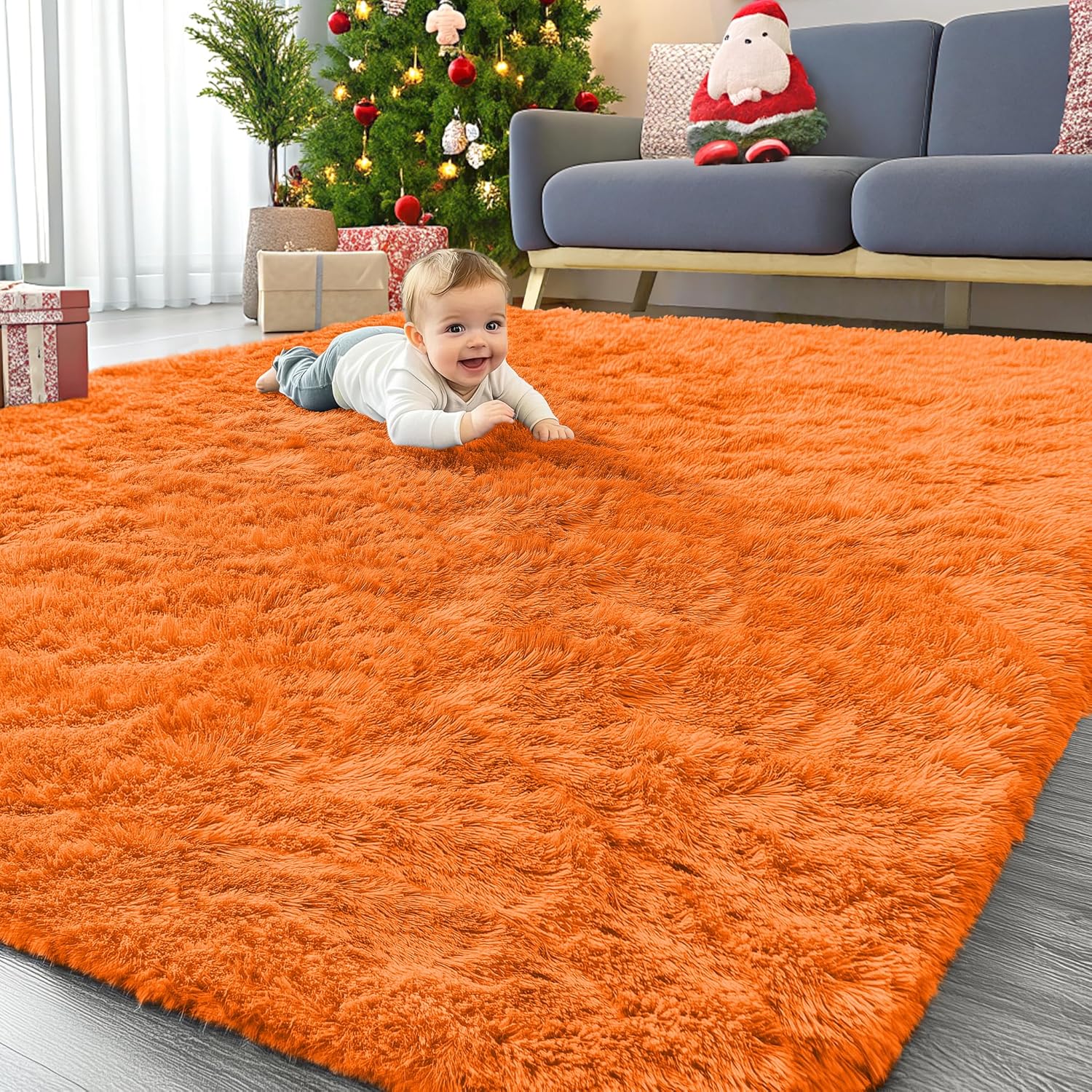 OLANLY Large Area Rug - Soft Fluffy Shaggy Indoor Carpet for Living Room & Bedroom | 8x10, Orange