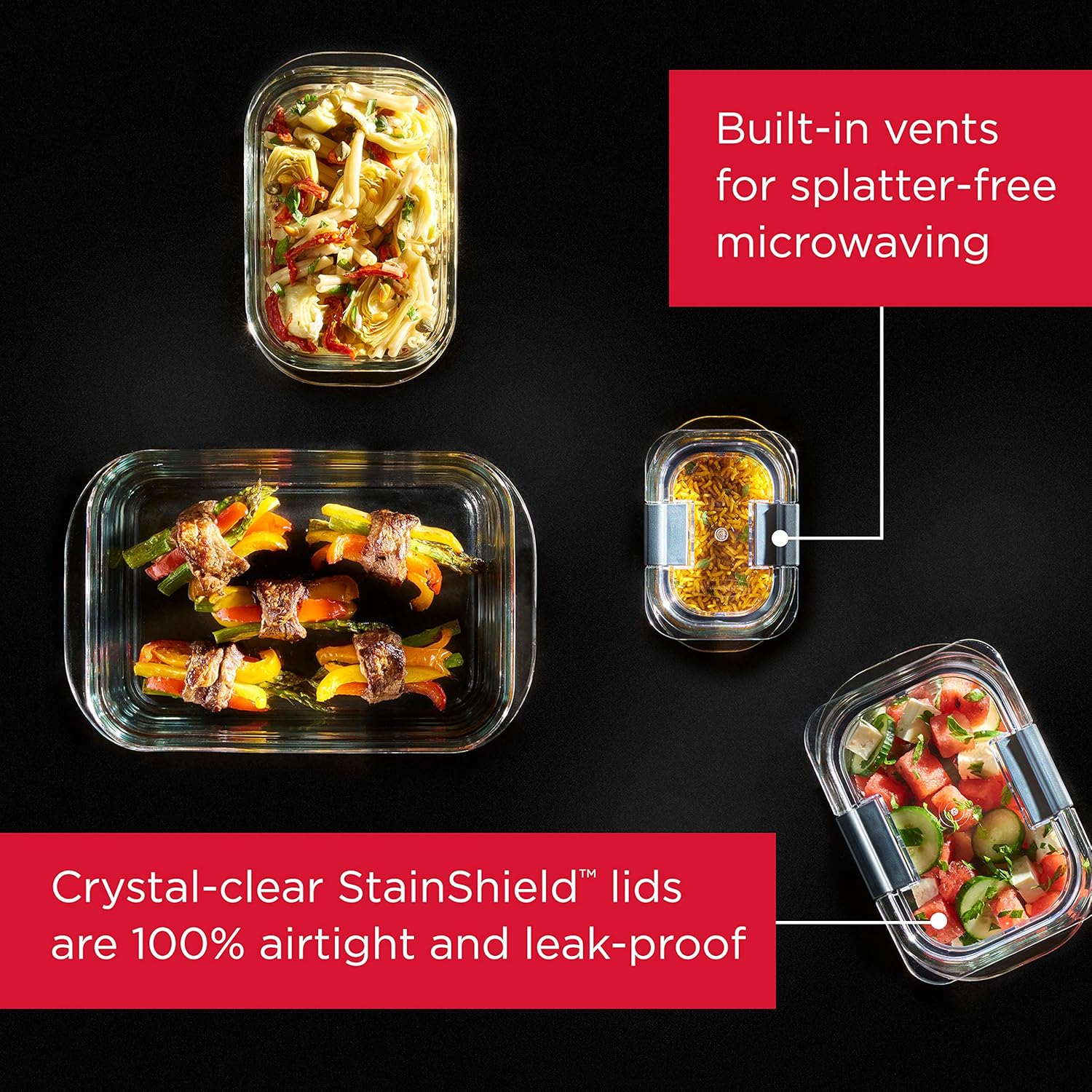 Rubbermaid Brilliance Glass Food Storage Containers - 3.2 Cup | Set of 4, BPA-Free & Leak-Proof