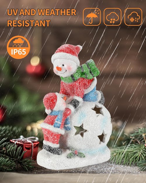 iStatue Snowman and Child Christmas Ornament - LED Light Resin Figurine | Unique Holiday Decor & Gift Idea